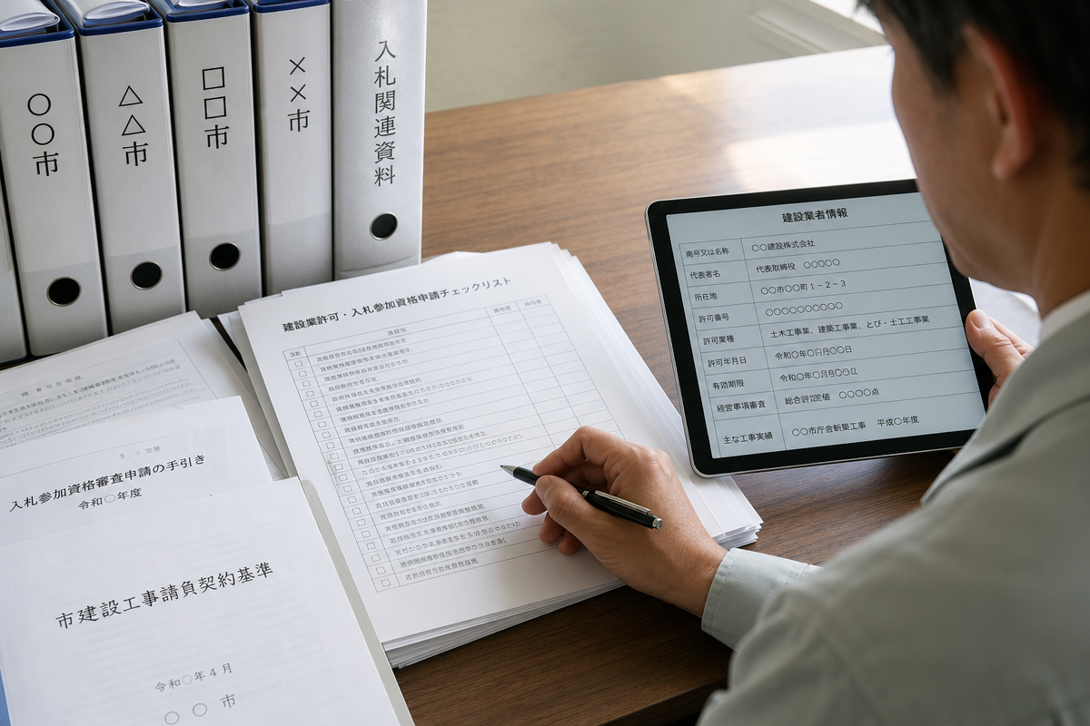 群馬県の小規模修繕工事業者が自治体ごとのローカルルールを確認しリスク管理を行う様子