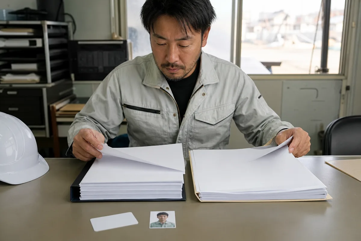 建設キャリアアップシステム 一人親方が許可別の書類と本人確認書類を確認する場面