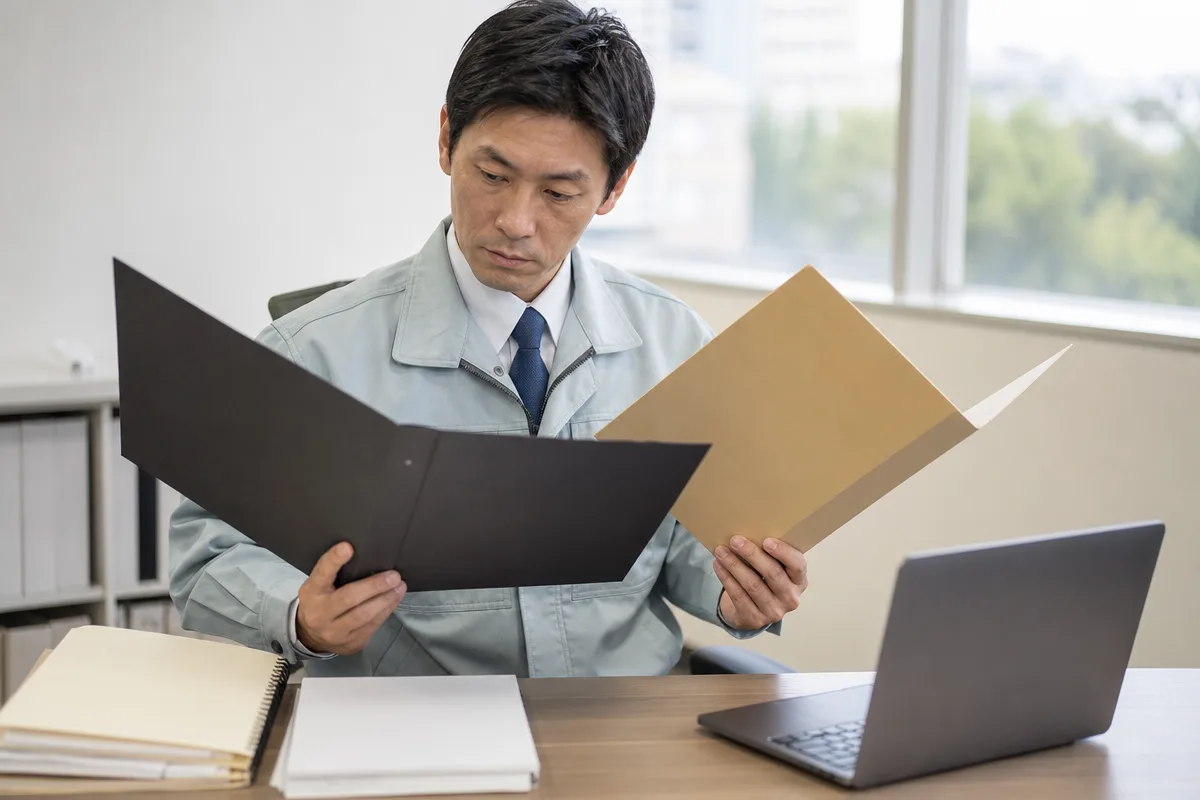 施工管理技士 受験資格 改正に向け、証明書類を比較する日本人施工管理者