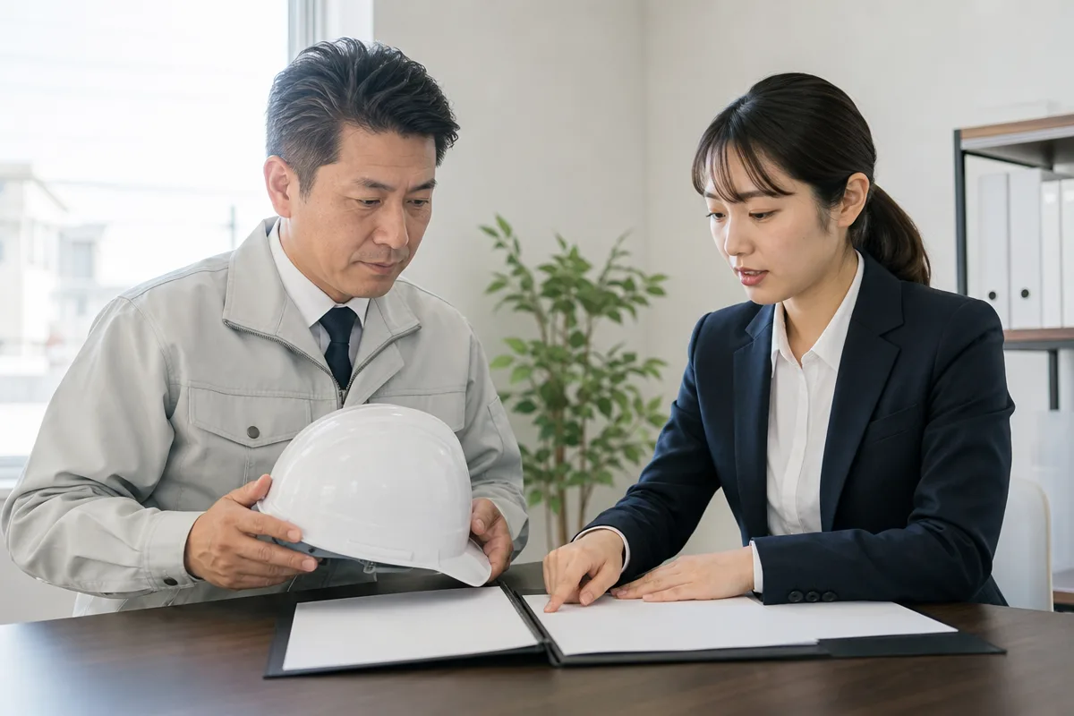 宮城県 建設業 許可の要件を確認する建設事業者と行政書士