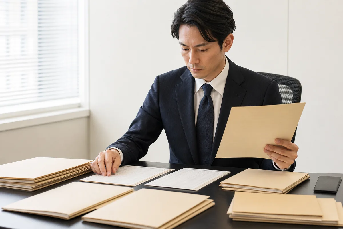 埼玉県建設業許可の経管経験を示す契約書類と記録を整理する担当者